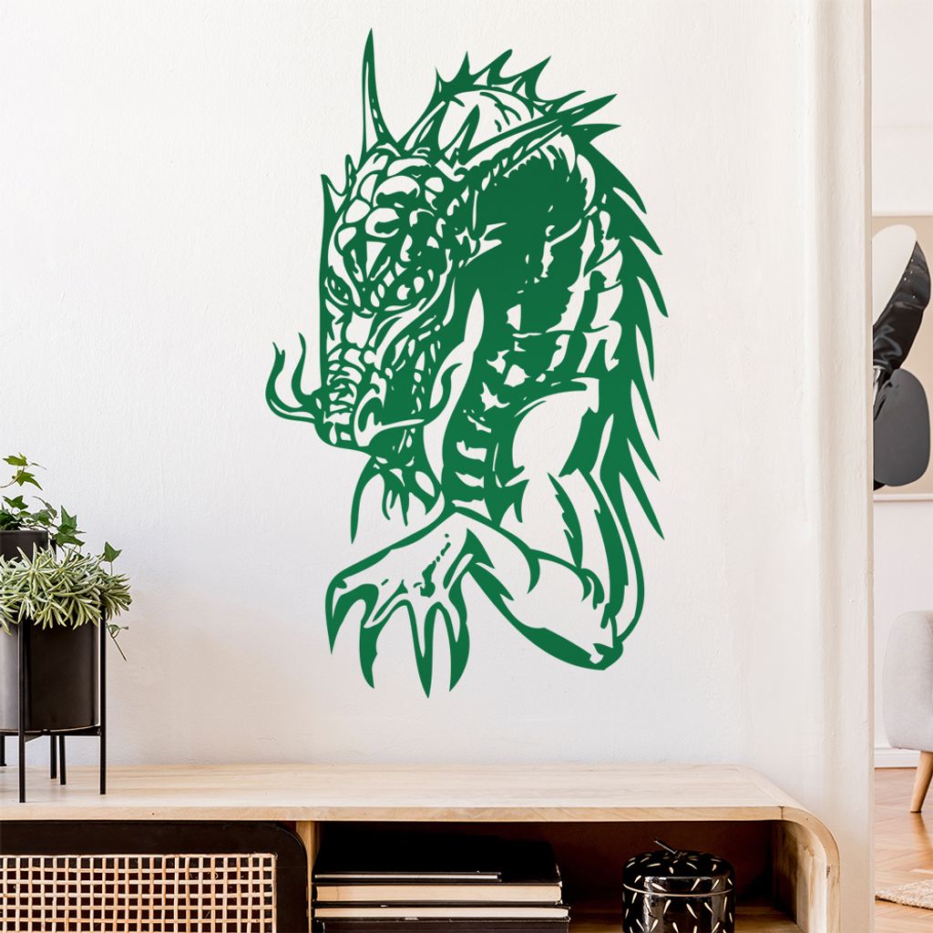 Drachen Kopf Wandtattoo in 6 Größen - Wandaufkleber Wall Sticker - Dekoration, Küche, Wohnzimmer, Schlafzimmer, Badezimmer