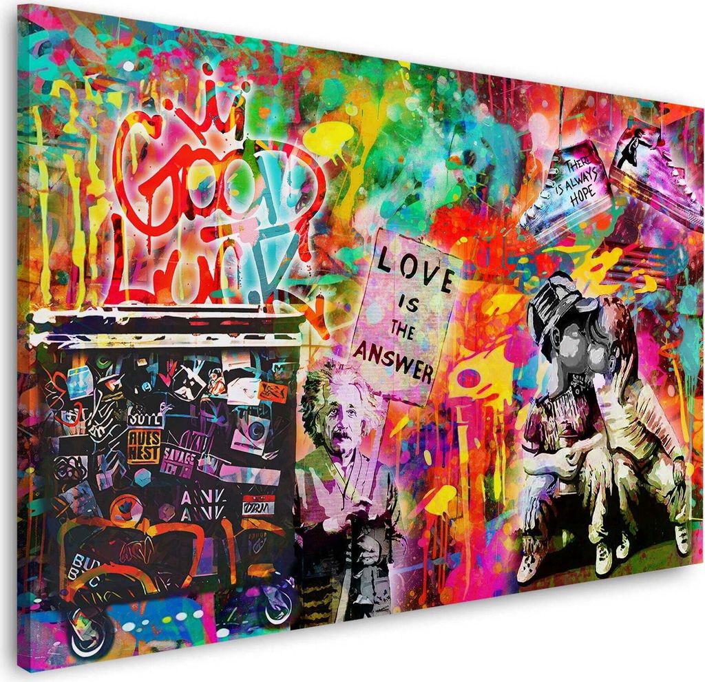 Street Art Kids Love is the Answer Wandbild Leinwandbild Kunstdruck: 120x80x4cm