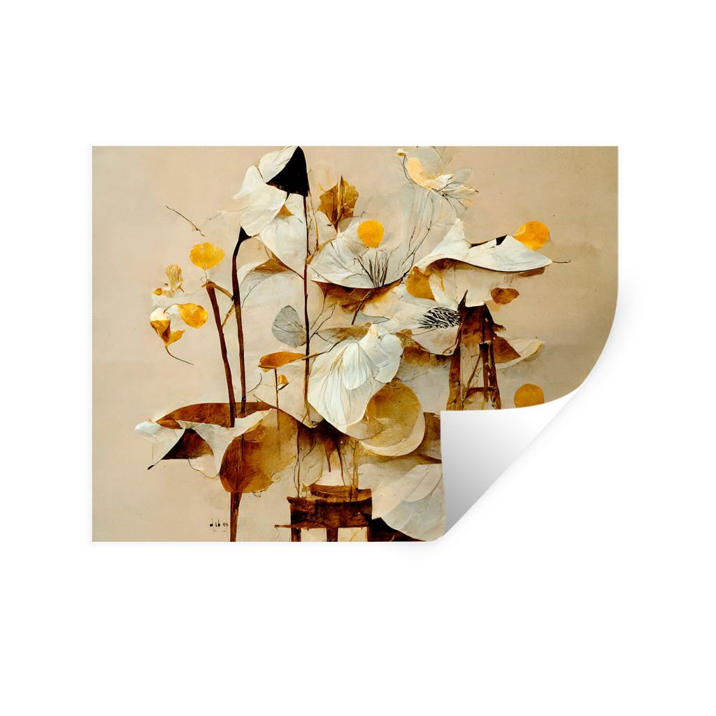 MuchoWow Wandtattoo Wandsticker Wandaufkleber Blumen - Weiß - Pflanzen - Vintage 120x90 cm Selbstklebend und Repositionierbar - Aufkleber