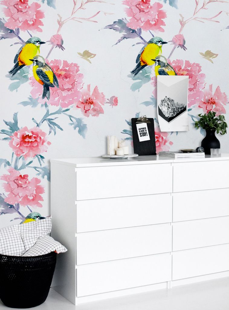 Coloray Fototapete 416x254 cm Latextapete Magicstick - Vögelflowersful Fliegenwald-Vogeltier