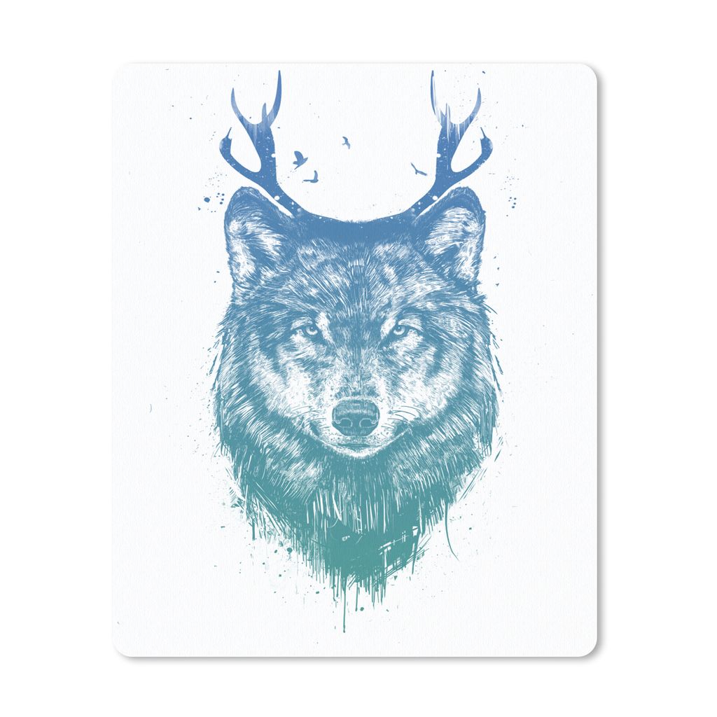 MuchoWow Mauspad Mousepad Wolf - Geweih - Weiß - Tiere 19x23 cm - Mousepads - Maus Mat - Pad - Mausunterlage - Mauspads - Spielen