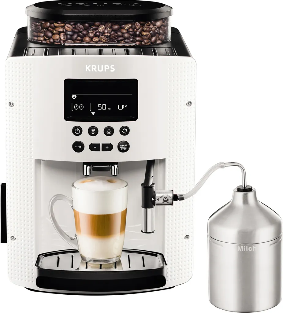 Machine à café automatique Krups EA8161 blanche pour expresso broyeur