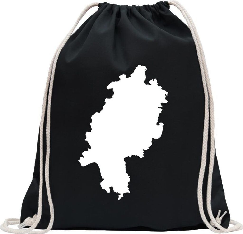 Kiwistar - Turnbeutel - schwarz - Hessen Deutschland Silhouette - Fun Rucksack Sport Beutel Gymsack Baumwolle mit Ziehgurt