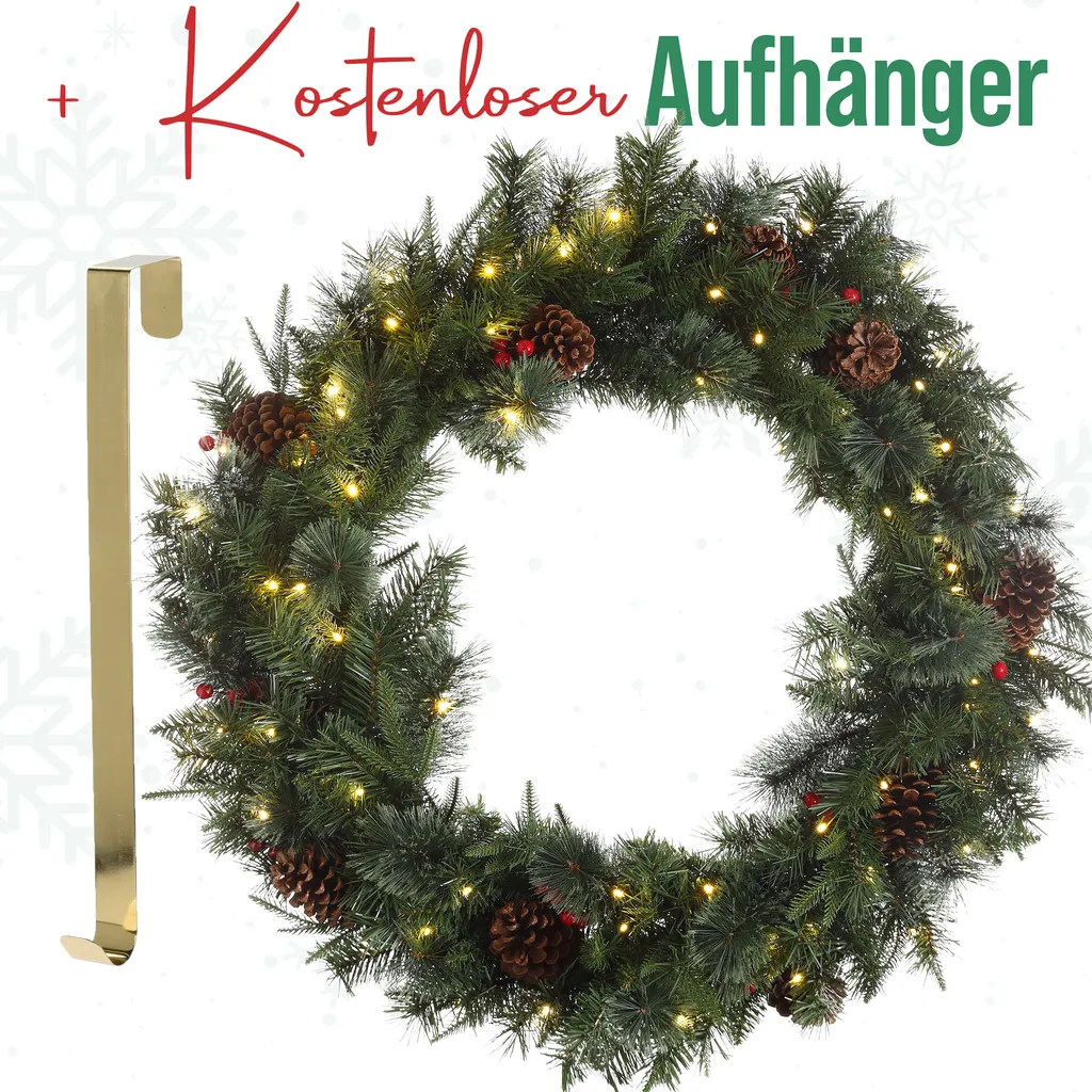 Couronne de Porte Noël Extérieure 70 LED - Modèle Géant Ø 90cm Timer