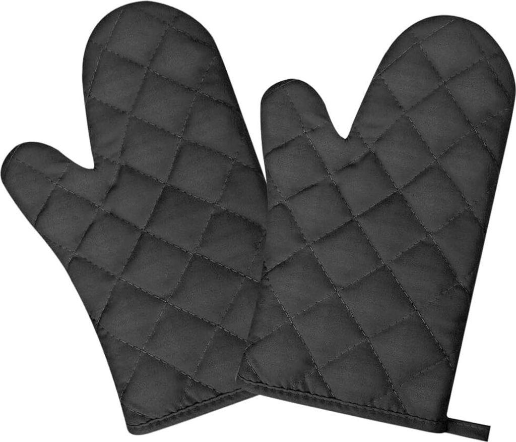 Set of 2 Oven Gloves, Black, Pot Holder Set Glove, Cooking Glove, Baking Gloves, 220 °C, Heat Resistant, Non-Slip for Cooking, Baking, Grilling, C...