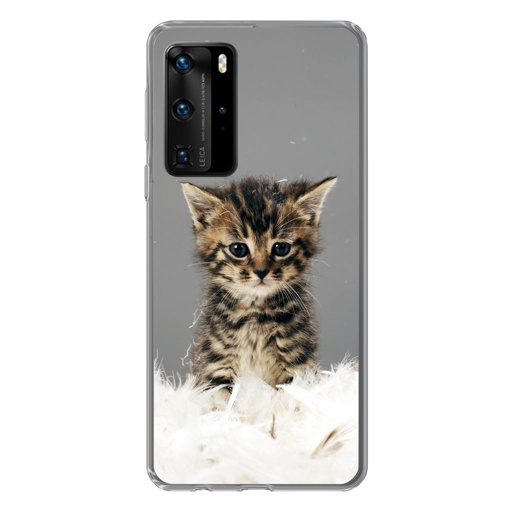 MuchoWow Handyhülle Schutzhülle Hülle für Huawei P40 Pro Katze - Kätzchen - Federn Silikon Softcase Handy Hülle - Schutz