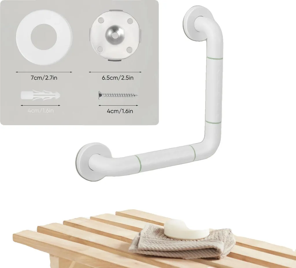 Barre de sécurité WC à angle réglable, poignée ergonomique et grip blanc