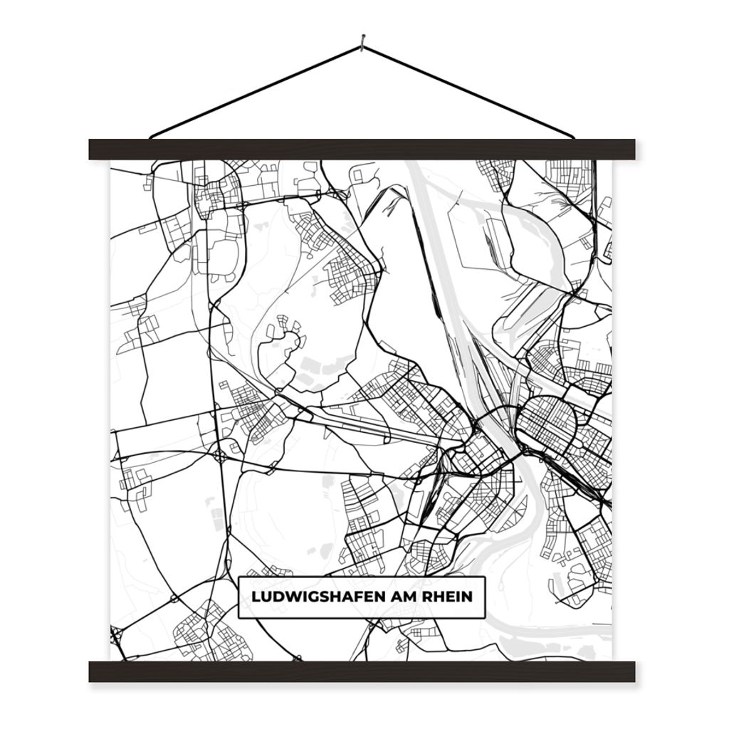 MuchoWow Textilposter Karte - Ludwigshafen am Rhein - Stadtplan 40x40 cm mit schwarzem Rahmen - Fotos