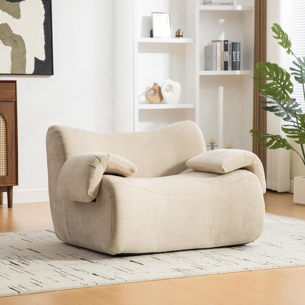 MODFU Einzelsitz Wohnzimmersofa Chenille-Stoff mit rutschfestem Boden Loungesofa Leicht zu bewegen Hellkhaki