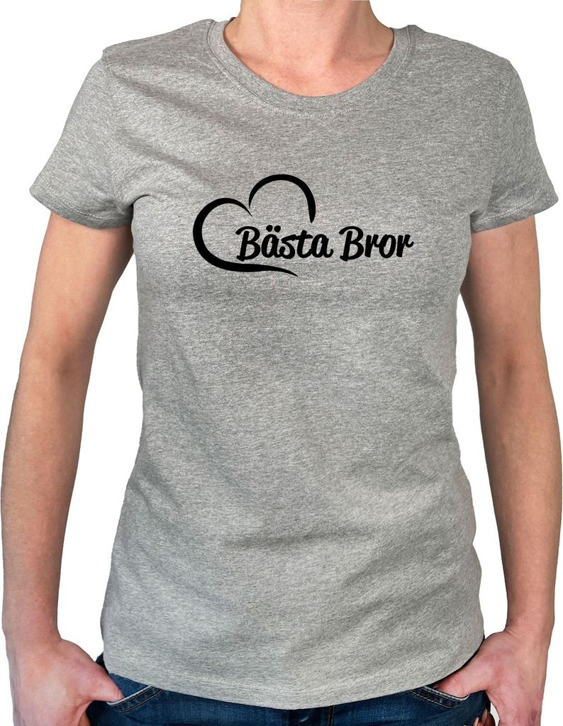 Huuraa Damen T-Shirt Bästa Bror Hjärta M Sport Grey Bio Baumwolle Fairtrade Damenshirt Geschenkidee