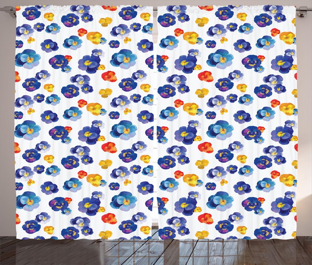 ABAKUHAUS Blume Rustikaler Gardine, Natur Botanischer Violet, Schlafzimmer Kräuselband Vorhang mit Schlaufen und Haken, 280 x 175 cm, Dunkles Blau...