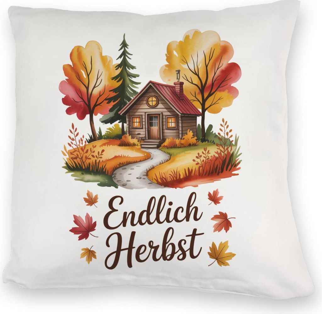 Aquarell Hütte im Herbst Kuschelkissen - Endlich Herbst