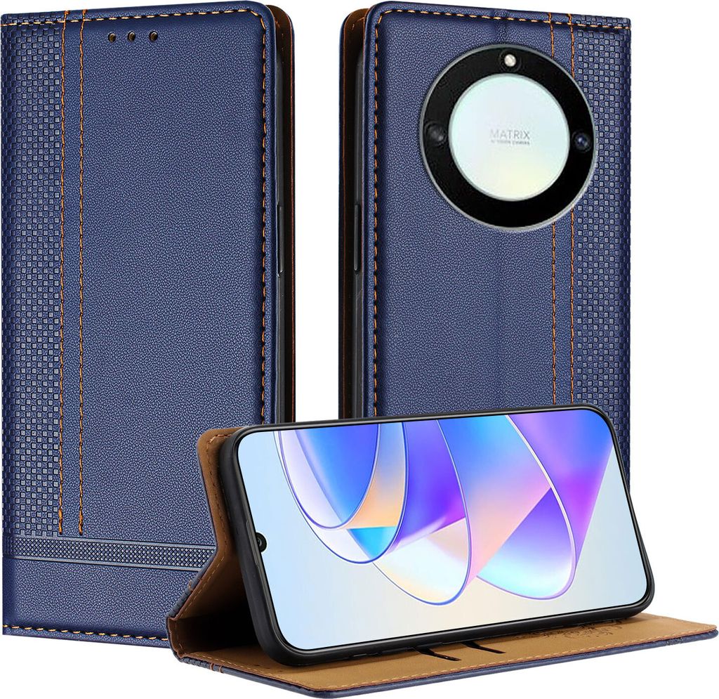 Handyhülle für Honor X9A/Magic5 Lite Leder Flip Klappbare Schutzhülle mit Standfunktion Blau