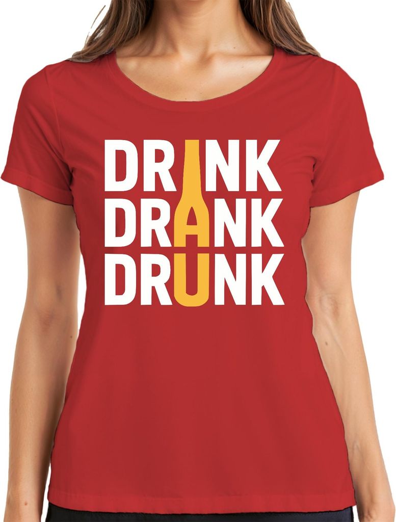 DRINK DRANK DRUNK bierflasche party saufen kneipe geschenk retro Damen T-Shirt, Rot, S