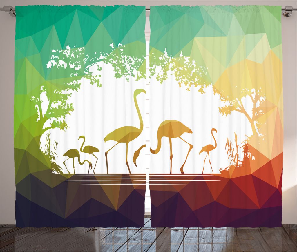 ABAKUHAUS Flamingo Rustikaler Vorhang, Flamingo Wildtiere, Wohnzimmer Universalband Gardinen mit Schlaufen und Haken, 280 x 245 cm, Mehrfarbig