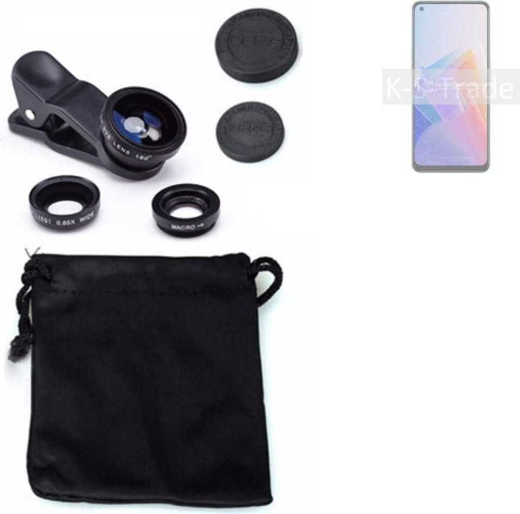 K-S-Trade Smartphone Kamera Linsen Set Kompatibel mit Oppo F21 Pro 5G 3in1 Clip-On Kamera Adapter Macro Weitwinkel FishEye Fischauge Objektiv Linse