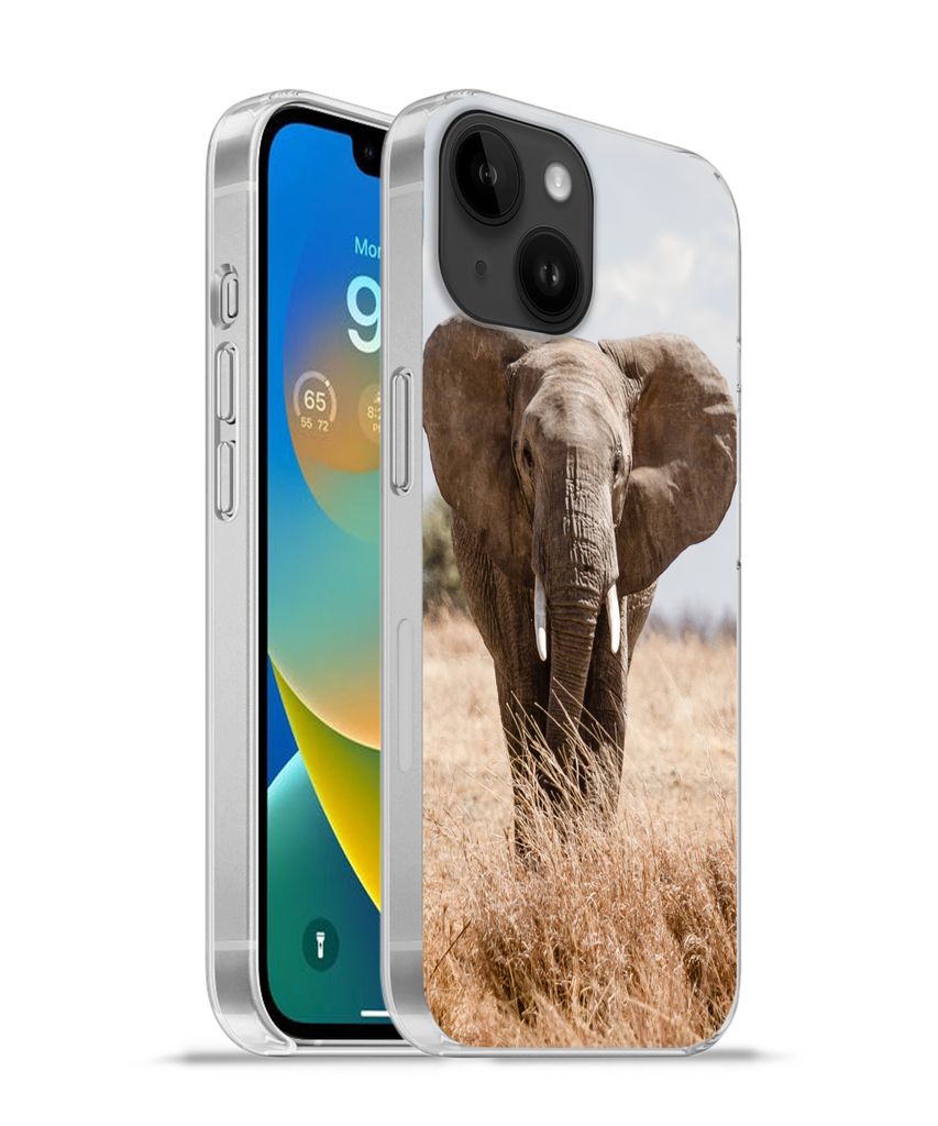 MuchoWow Handyhülle Schutzhülle Hülle für Apple iPhone 14 - Softcase Elefant - Natur - Tiere - Porträt Silikon Softcase Handy Hülle - Mobil...