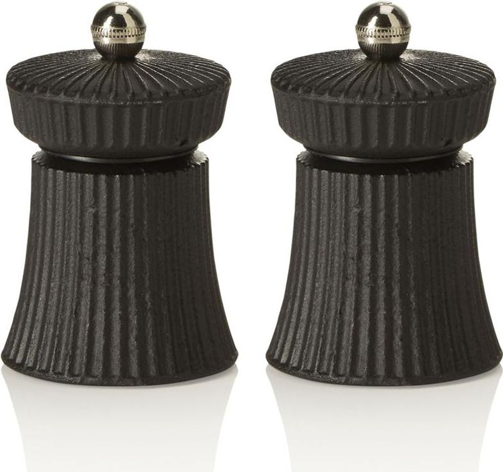 Salz- und Pfeffermühle mit IRON CRUSH, Höhe 9,5 cm, schwarz, Kohlenstoffstahl, Edelstahl, Gusseisen