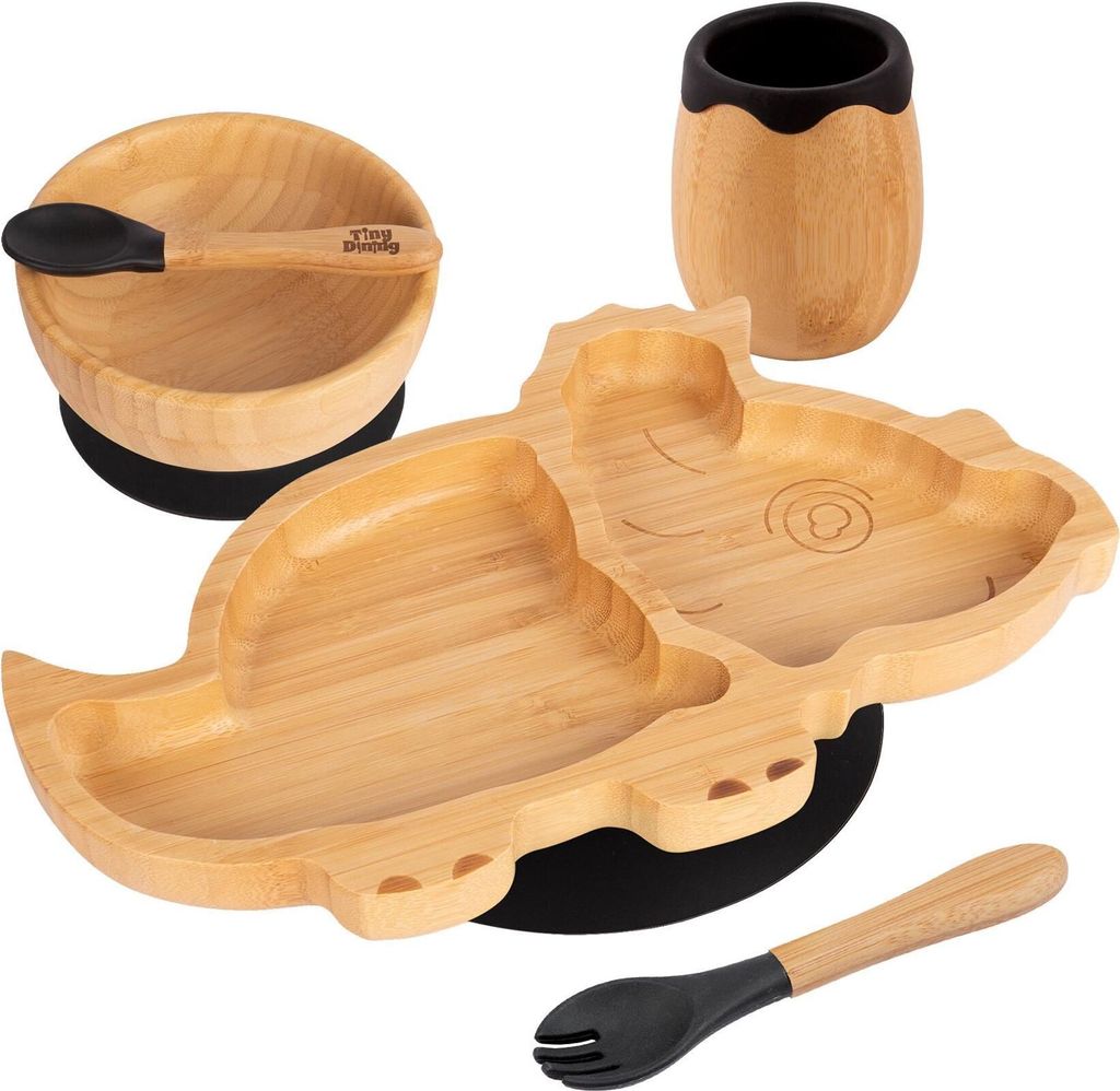 Tiny Dining 5-teiliges Bambus-Dinosaurier-Entwöhnungsset für Babys – Schwarz