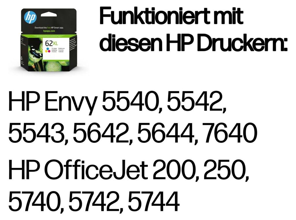 HP 62XL - 11.5 ml - Hohe Ergiebigkeit - Farbe (Cyan, Magenta, Gelb) - original - Tintenpatrone - für Envy 55XX, 56XX, 76XX, Officejet 200, 250, 25...
