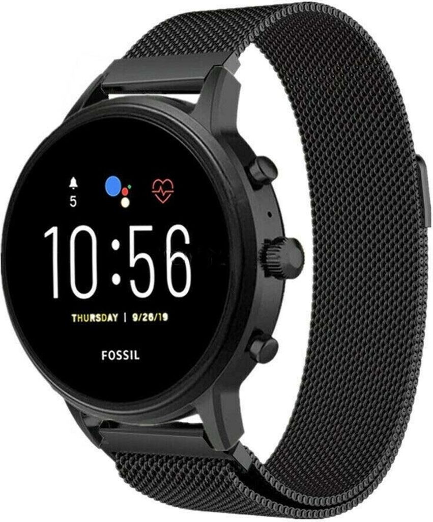 Strap-it Milanese - Kompatibel mit Fossil Gen 5Armband 44mmFossil uhrenarmband Fossil ersatzarmband Edelstahl für Smartwatch 22mm Armband Schwarz22mm
