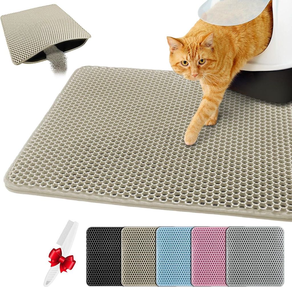 Katzenklo Matte 66X116cm Doppelschicht EVA Katzenstreumatte Wasserundurchlässig - Geruchsneutral mit Anti-Rutsch Katzenmatte, Einfache Reinigung k...