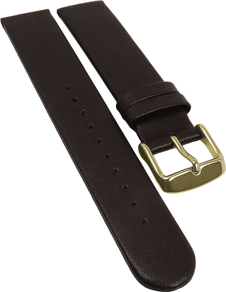 Minott Vegan Uhrenarmband braun glatt gleichlaufend Apfelfaser, Stegbreite:14mm, Schließe:Gelbgolden