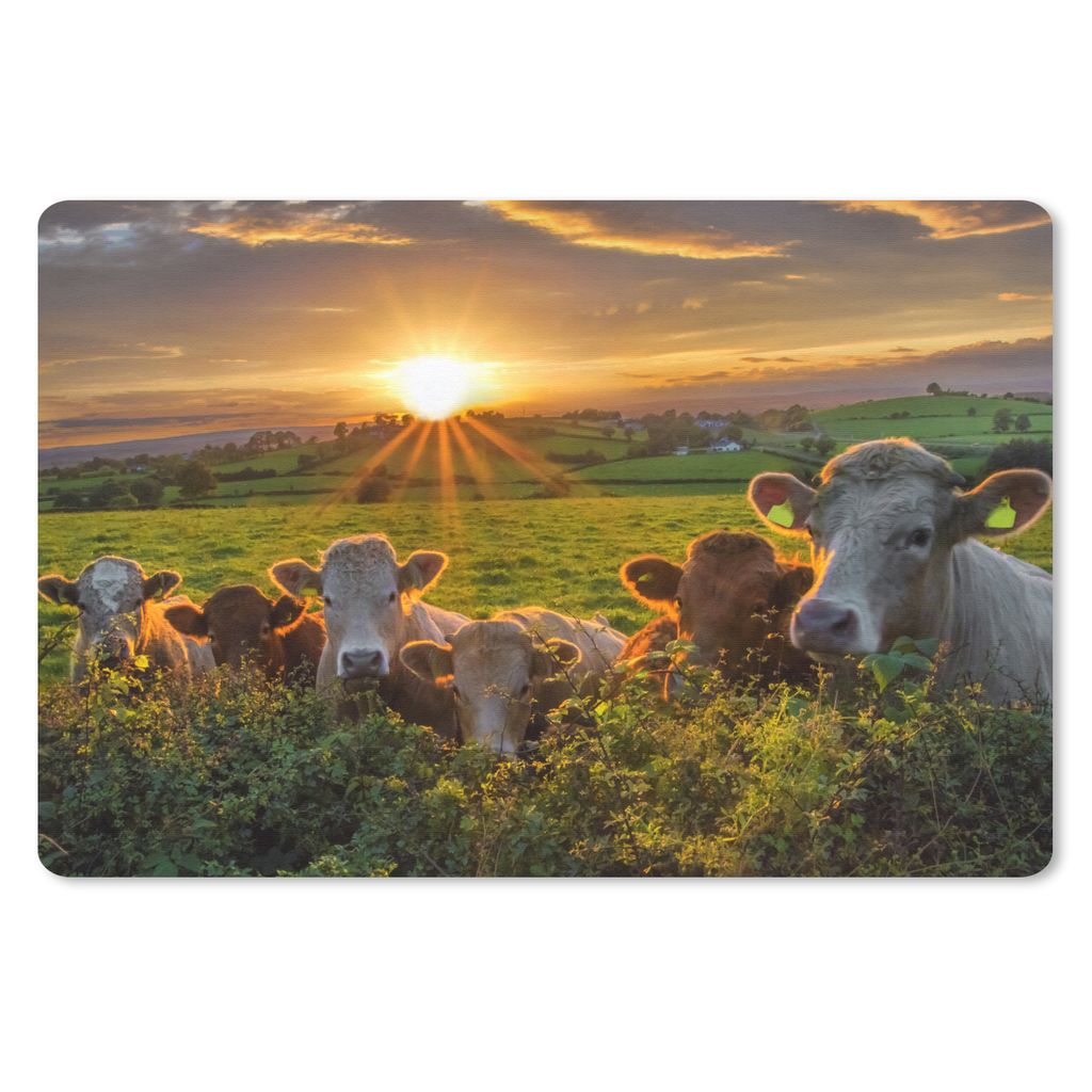 MuchoWow Mauspad Mousepad Sonne - Kuh - Gras 27x18 cm - Mousepads - Maus Mat - Pad - Mausunterlage - Büroartikel - Desk Matten