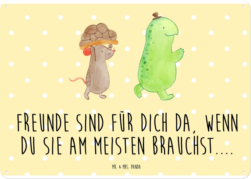 Mr. & Mrs. Panda Schild Schildkröte Maus DIN A4 - Gelb Pastell - Geschenk, Türschild, Wandbild, Fröhlich, Wandschild, Blechschild, Beste Freundi...