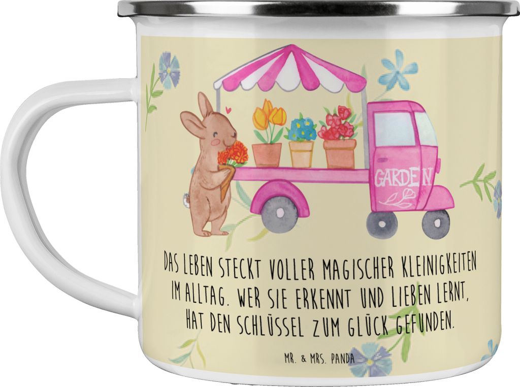 Mr. & Mrs. Panda Pott Osterhase Blumenwagen - Blumig - Geschenk, Tulpen, Emaille Tasse, Blumen, Ostern, becher, Haferl, Campingtasse, wandertasse, ...