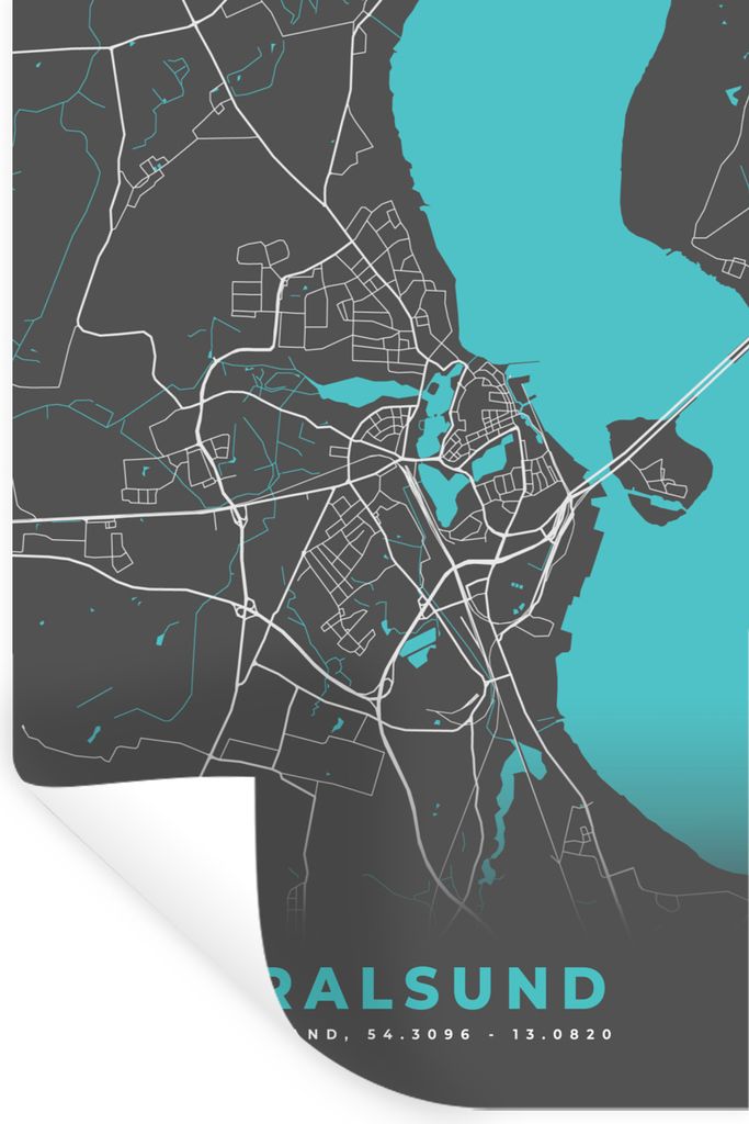 MuchoWow Wandtattoo Wandsticker Wandaufkleber Stadtplan - Deutschland - Blau - Stralsund- Karte 80x120 cm Selbstklebend und Repositionierbar - Re...