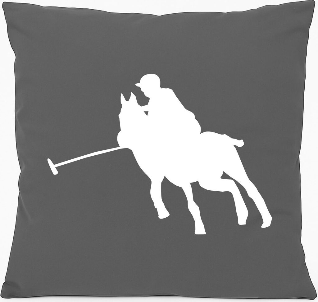 Huuraa Sofakissen Polo Spieler Silhouette Geschenk 40x40cm mit Füllung Steel Grey Baumwolle Polo Spieler Mitbringsel