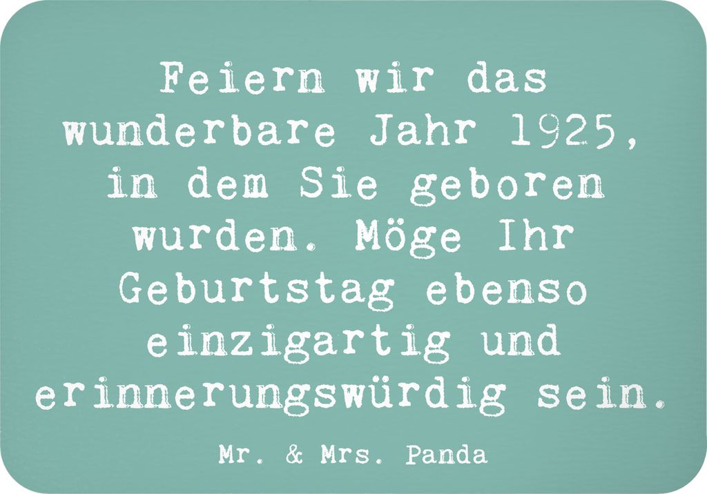 Mr. & Mrs. Panda Kühlschrankmagnet Spruch 1925 Geburtstag - Meeresbrise - Geschenk, besondere Zeit, Alter, Happy Birthday, Geburtstagsgeschenk, wh...