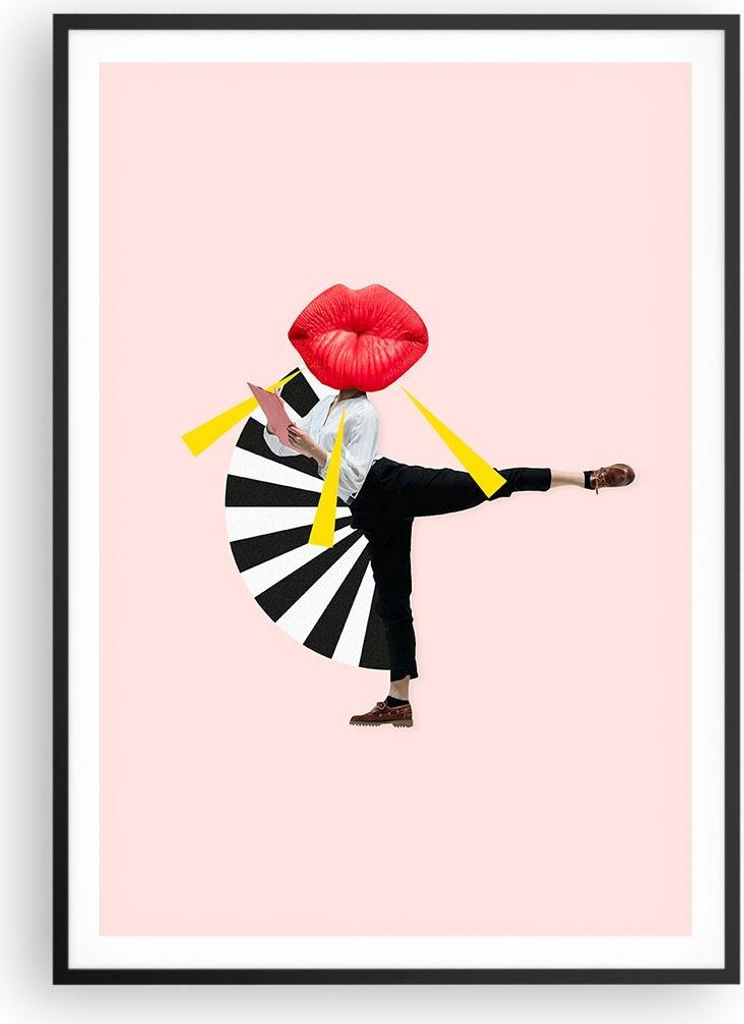 Gerahmtes Poster - Schwarzer Rahmen - Grafik Mund Mann - 70x100 cm - Wand Bild - Wanddeko - Wandbilder - Kunstposter - Wandposter - Bilderrahmen - ...