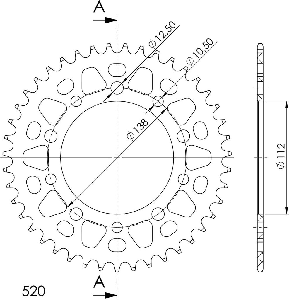 Supersprox Alu-Kettenrad 520 - 43Z (rot) RAL-1303:43-RED|ID 112,0 LK 138,0 5-Loch/5-Loch