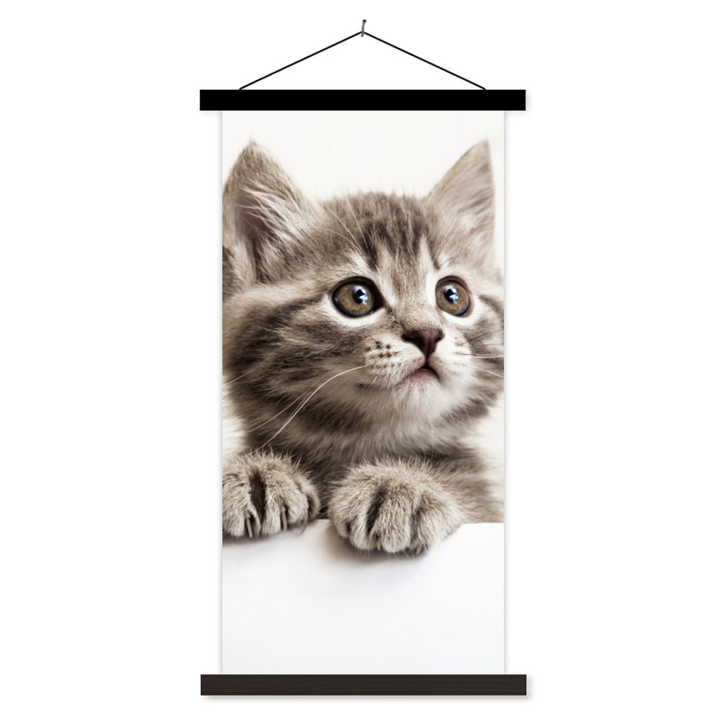 MuchoWow Textilposter Katze - Grau - Tiere 90x180 cm mit schwarzem Rahmen - Dekoration Wohnzimmer
