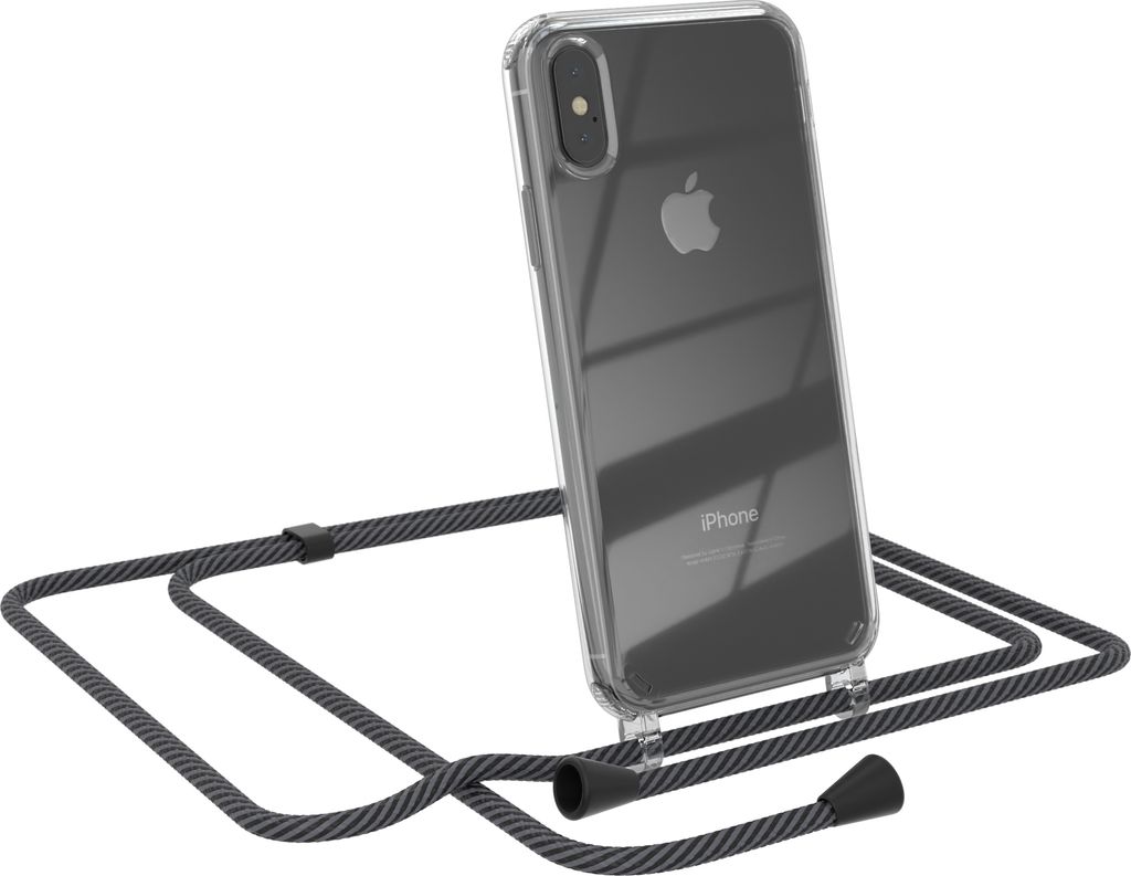EAZY CASE Handykette kompatibel mit Apple iPhone XS Max, Handyhülle mit Umhängeband, Handykordel, Schutzhülle Clear, Band in Grau