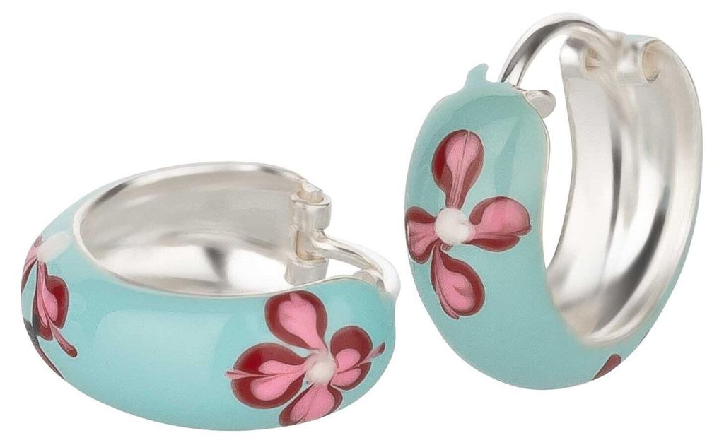 Ohrringe Creolen 925 Silber Kinder Mädchen Damen blau Blume