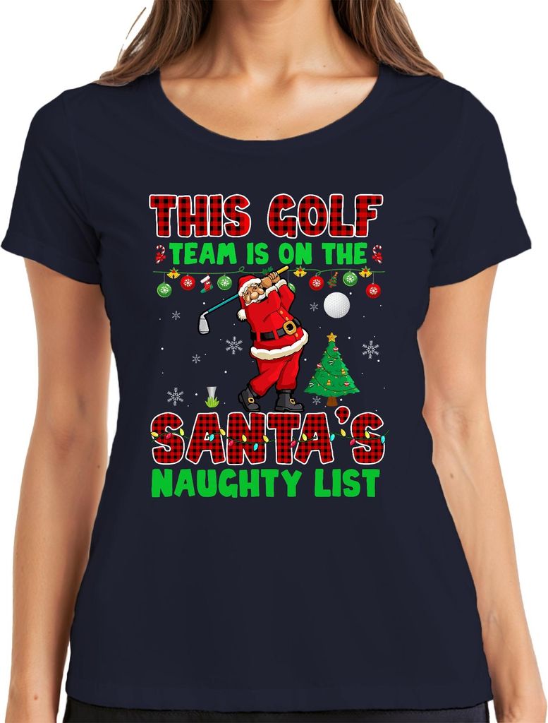 This Golf Team On Santa's Naughty List Christmas Golfer Damen T-Shirt, Navy, L