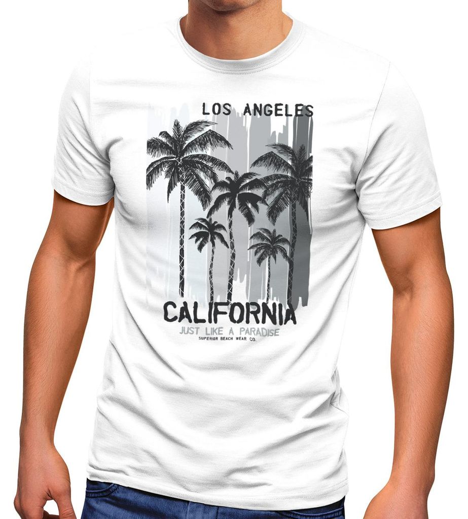 Neverless Herren T-Shirt Los Angeles California USA Sommer Bedruckt Aufdruck Print Surfing Fashion Streetstyle weiß XS