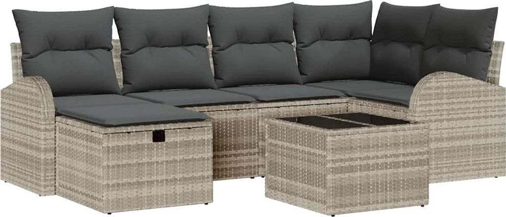 Garten-Sofa-Set mit Kissen 7 pcs Hellgrau Poly Rattan