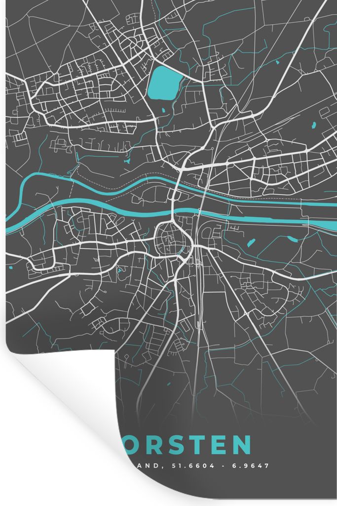 MuchoWow Wandtattoo Wandsticker Wandaufkleber Blau - Deutschland - Karte - Stadtplan - Dorsten 80x120 cm Selbstklebend und Repositionierbar - Rep...