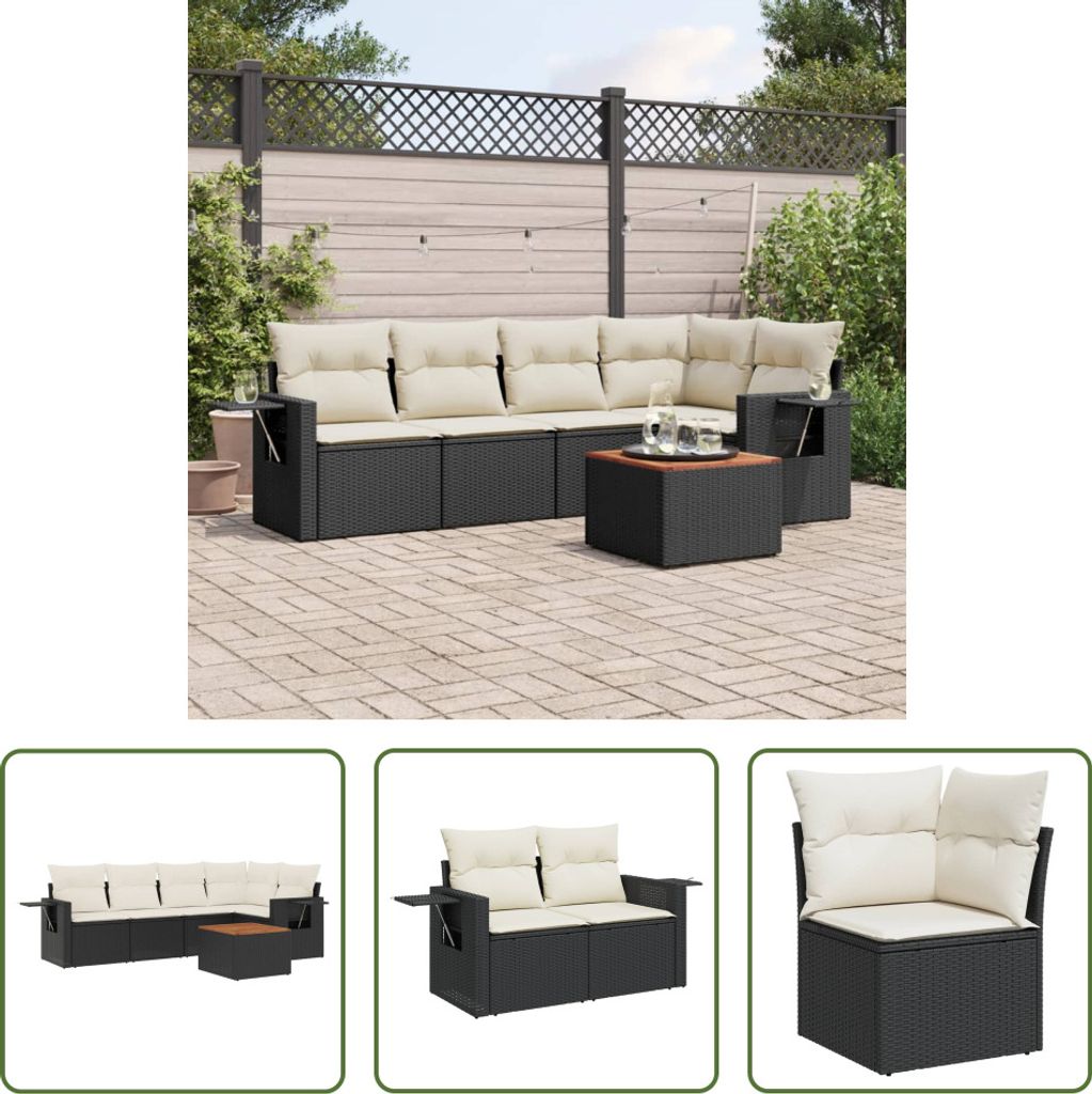 The Living Store 6-tlg. Garten-Sofagarnitur mit Kissen Schwarz Poly Rattan