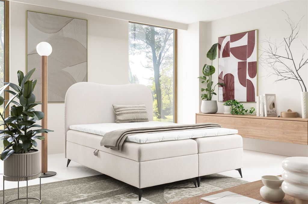 Boxspringbett Schlafzimmerbett BLAIR 200x200cm Stoff Now or Never Weiß