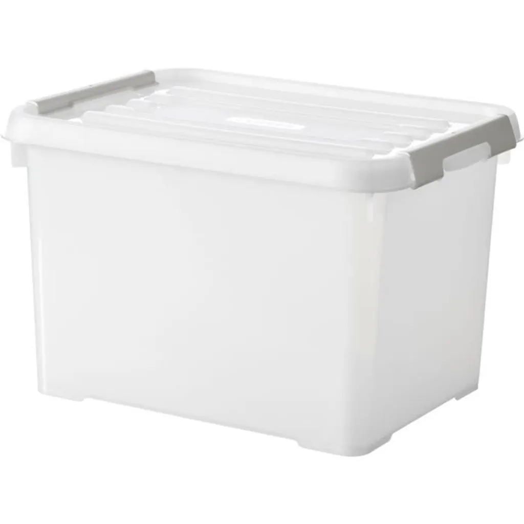 Bac de rangement plastique 20L avec couvercle écologique et clips gris