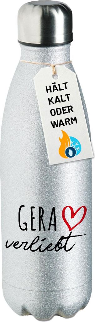 Huuraa Trinkflasche Gera verliebt 500ml Silver Edelstahl Wasserflasche Trinkflasche Geschenkidee