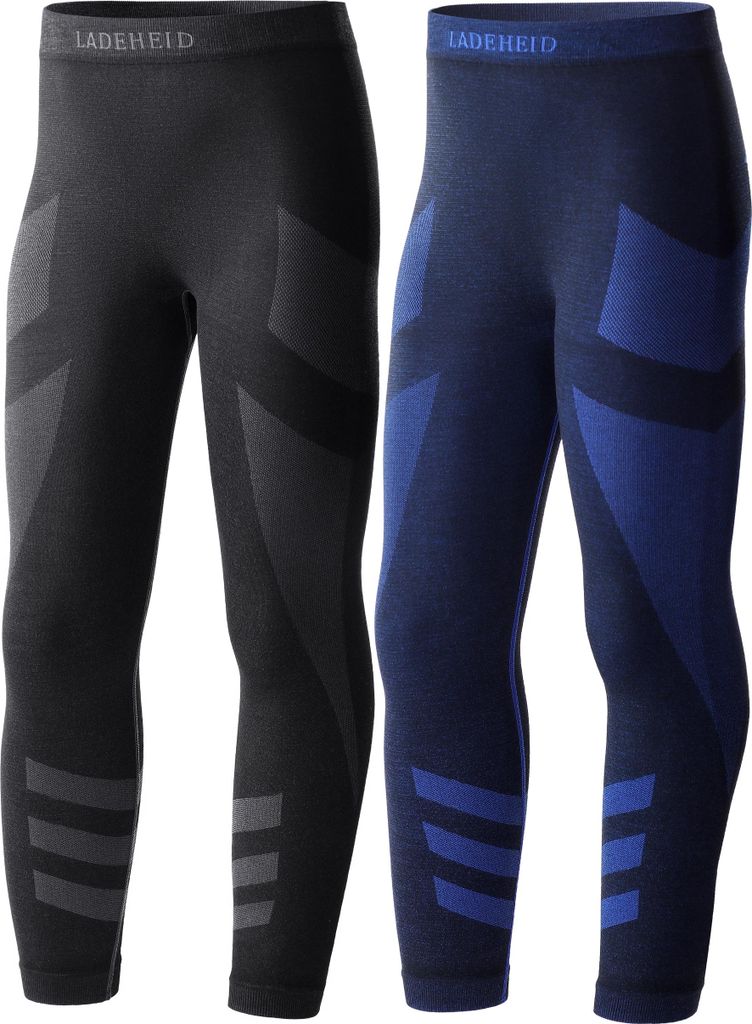 Ladeheid Kinder Mädchen Jungen Funktionsunterwäsche Thermoaktive Lange Unterhose LAGI008 ((2 Pack) Schwarz/Marineblau, Schwarz/Marineblau, 122-128)