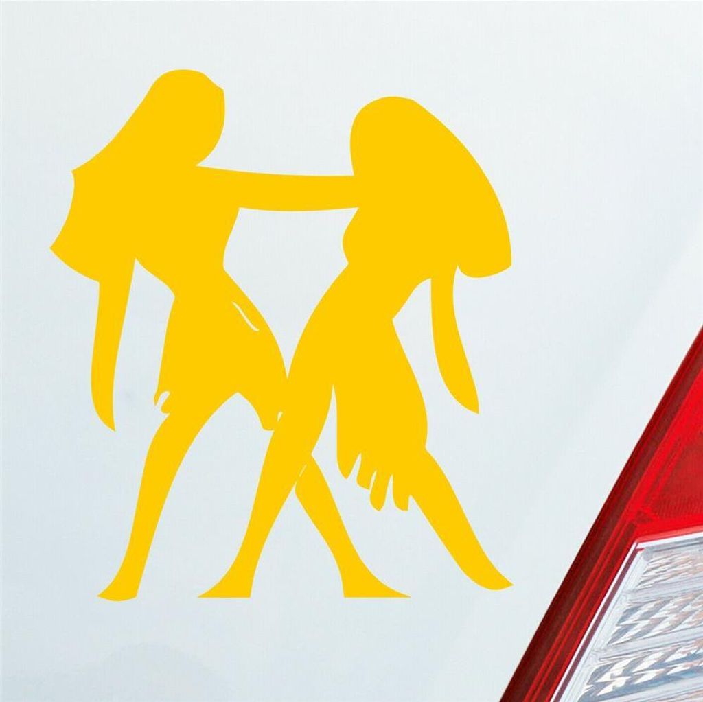 Auto Aufkleber Sternzeichen Zwilling Twins PKW Car KFZ Roller 9x10 cm Gelb Sticker Heckscheibenaufkleber