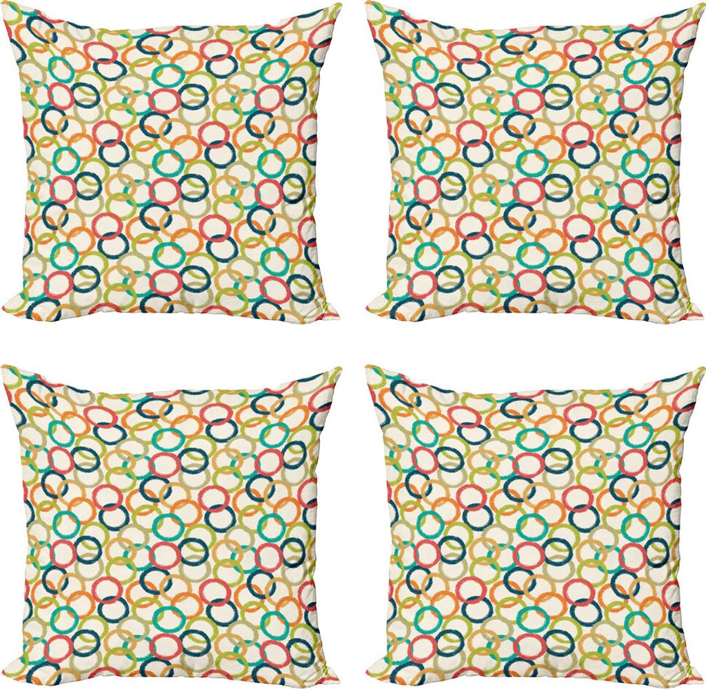 ABAKUHAUS Retro Kissenbezug Set (4 Stück), Bunte Gekritzel-Kreise, Moderner Doppelseitiger Digitaldruck, 45 cm x 45 cm, Mehrfarbig