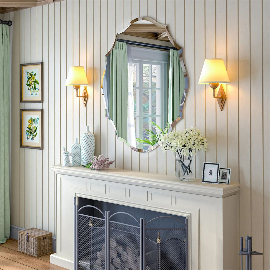 Miroir Mural Moderne Argenté 63x81 cm - Forme Asymétrique Haut de Gamme